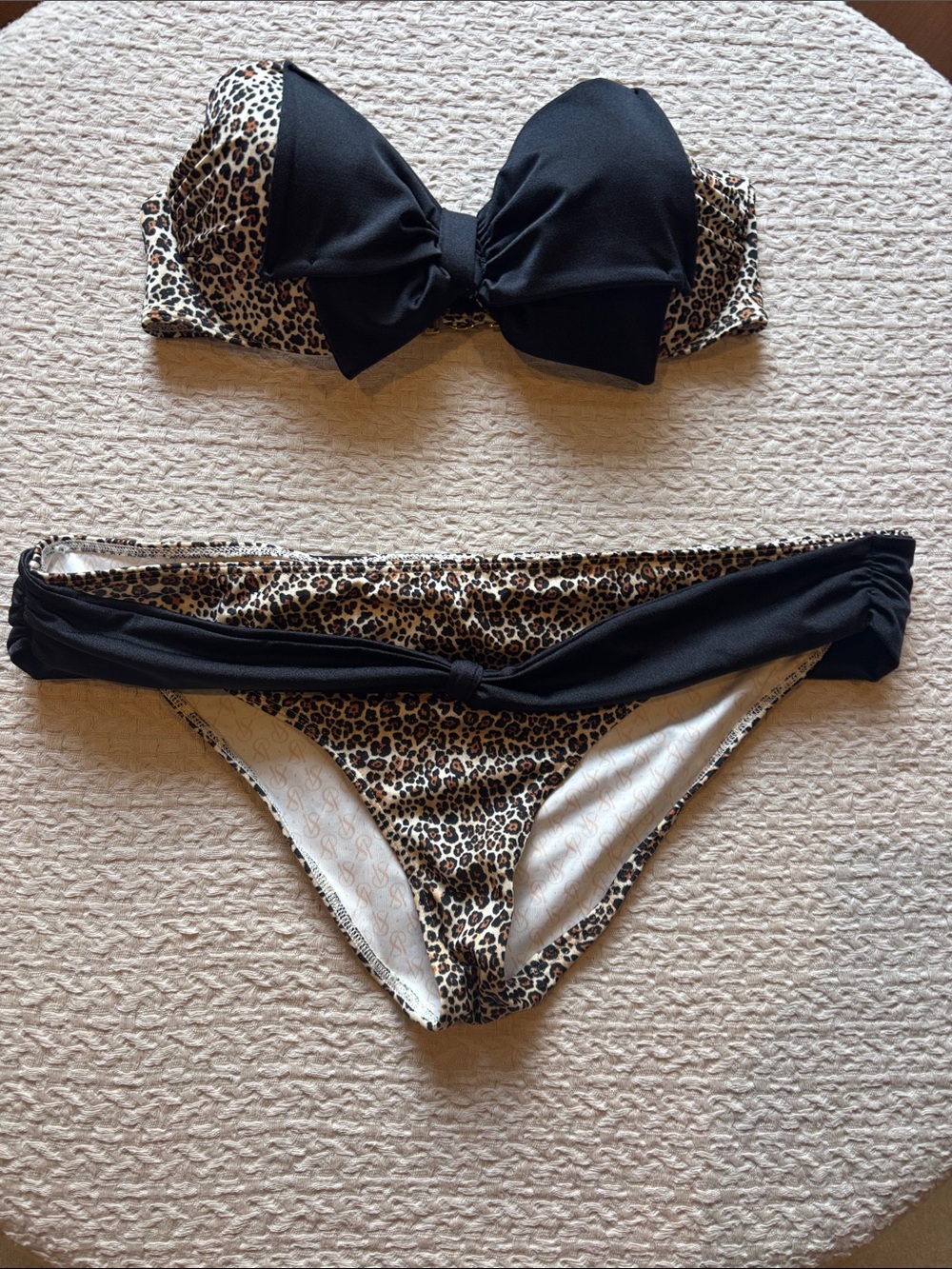 Victoria's Secret Black and Leopard Print Strapless Bikini